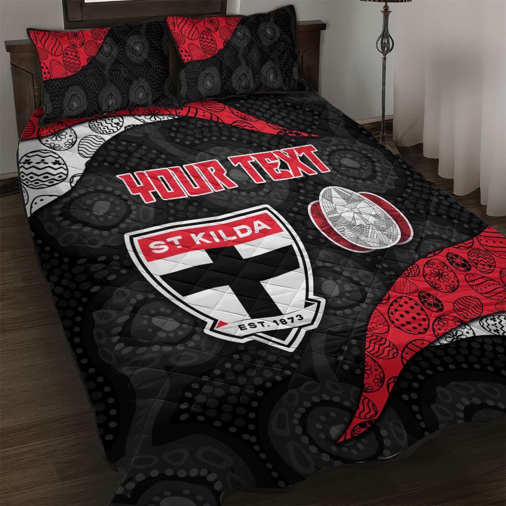 Personalized St Kilda Football Quilt Bed Set Easter Egg Pattern Red Black White Tribal Dot Style