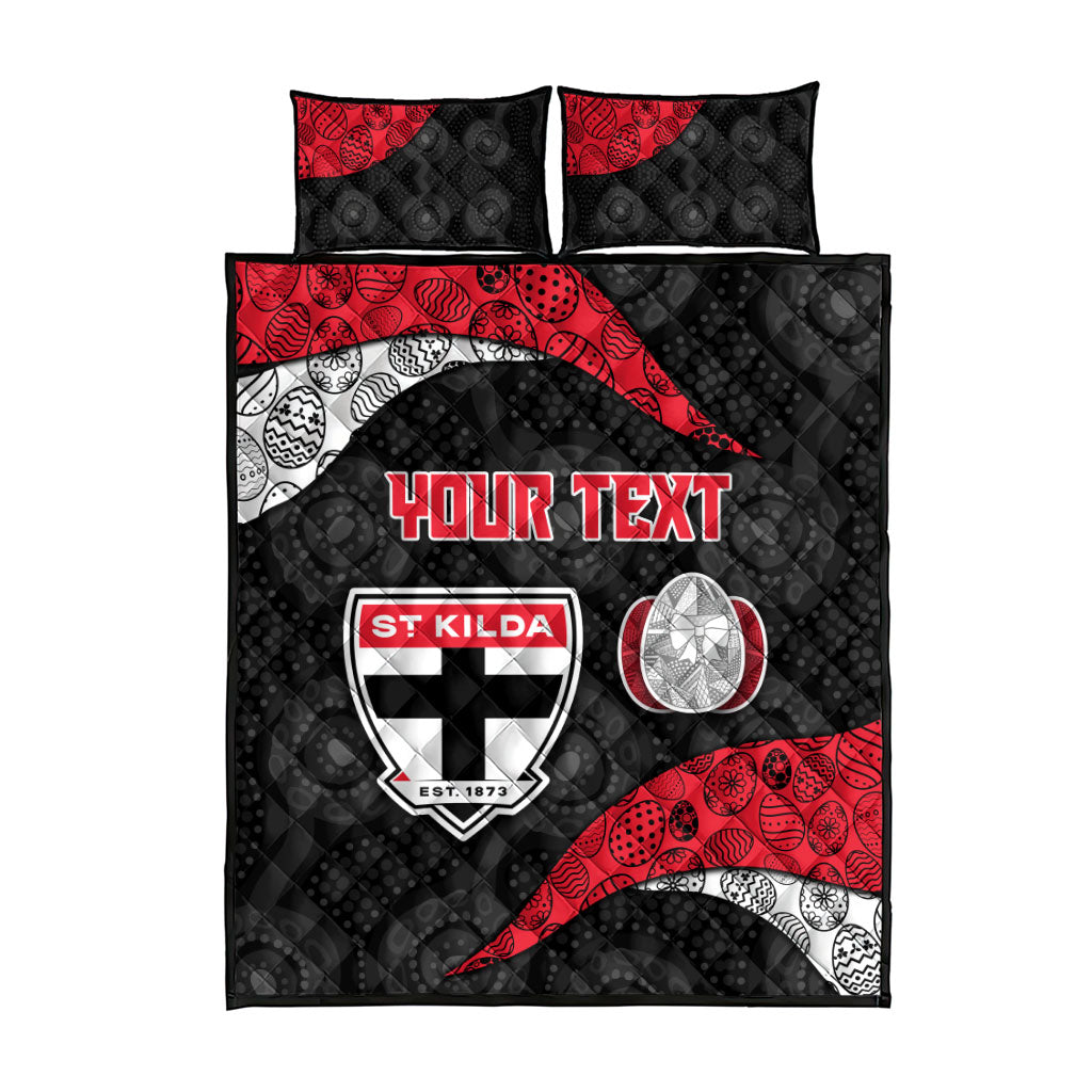 Personalized St Kilda Football Quilt Bed Set Easter Egg Pattern Red Black White Tribal Dot Style