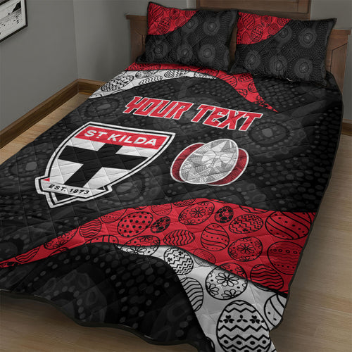 Personalized St Kilda Football Quilt Bed Set Easter Egg Pattern Red Black White Tribal Dot Style
