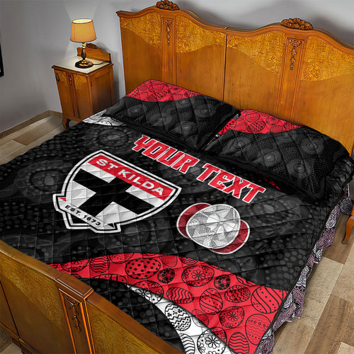 Personalized St Kilda Football Quilt Bed Set Easter Egg Pattern Red Black White Tribal Dot Style