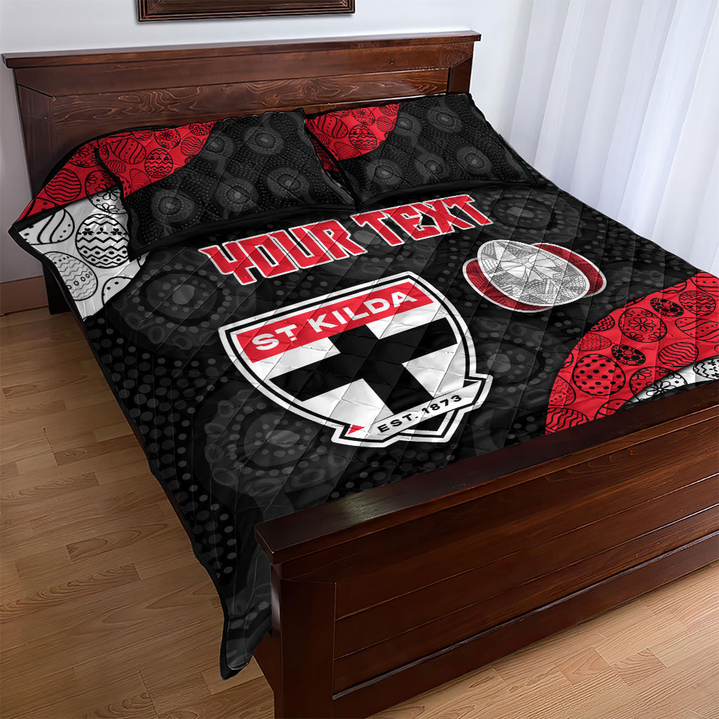 Personalized St Kilda Football Quilt Bed Set Easter Egg Pattern Red Black White Tribal Dot Style
