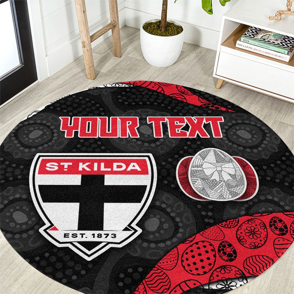 Personalized St Kilda Football Round Carpet Easter Egg Pattern Red Black White Tribal Dot Style