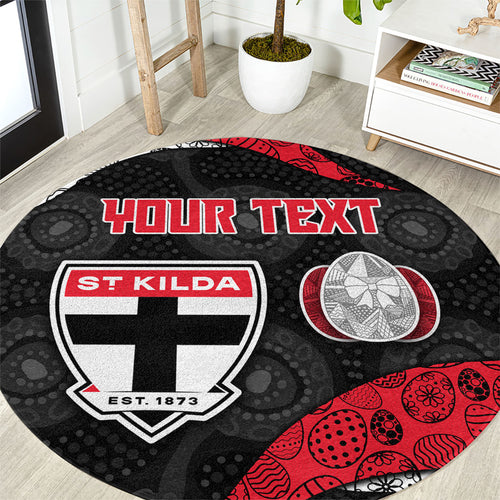 Personalized St Kilda Football Round Carpet Easter Egg Pattern Red Black White Tribal Dot Style