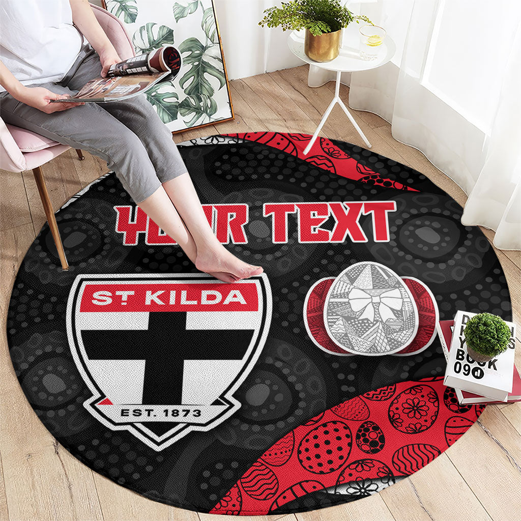 Personalized St Kilda Football Round Carpet Easter Egg Pattern Red Black White Tribal Dot Style