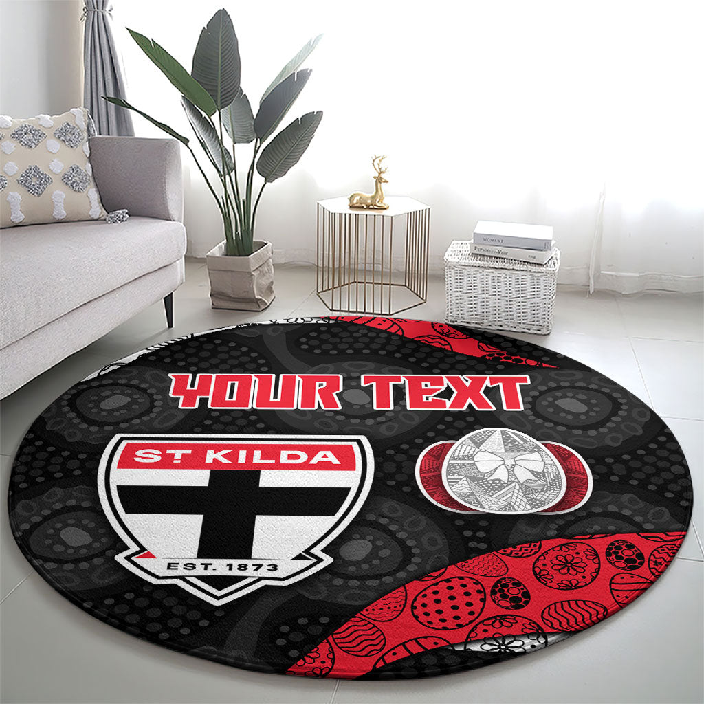 Personalized St Kilda Football Round Carpet Easter Egg Pattern Red Black White Tribal Dot Style