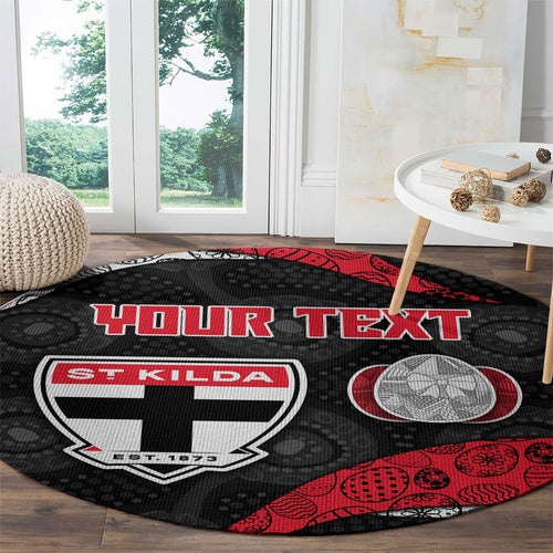 Personalized St Kilda Football Round Carpet Easter Egg Pattern Red Black White Tribal Dot Style