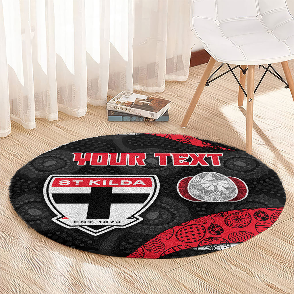 Personalized St Kilda Football Round Carpet Easter Egg Pattern Red Black White Tribal Dot Style