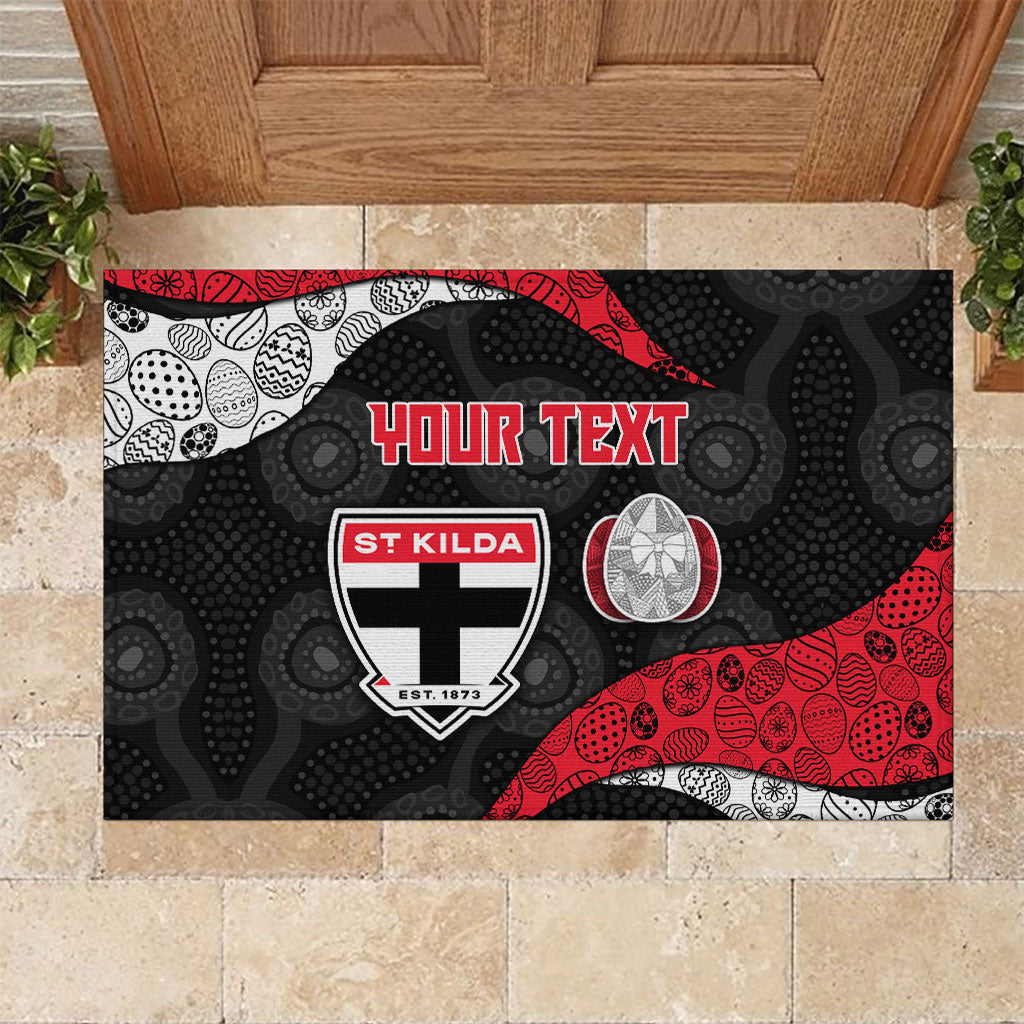 Personalized St Kilda Football Rubber Doormat Easter Egg Pattern Red Black White Tribal Dot Style