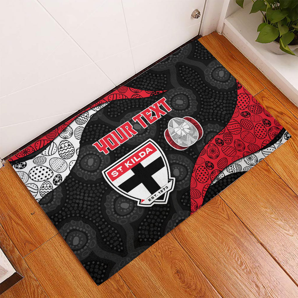 Personalized St Kilda Football Rubber Doormat Easter Egg Pattern Red Black White Tribal Dot Style