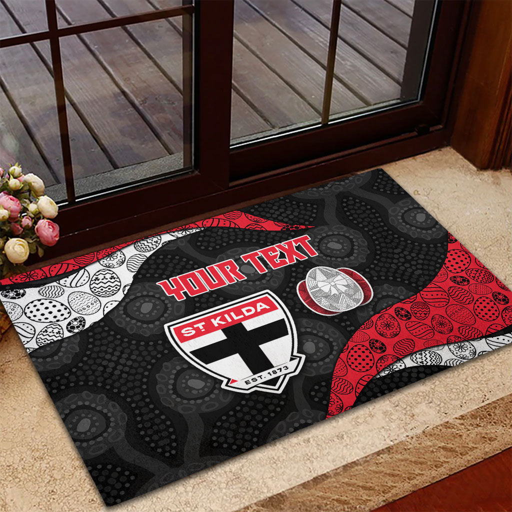 Personalized St Kilda Football Rubber Doormat Easter Egg Pattern Red Black White Tribal Dot Style