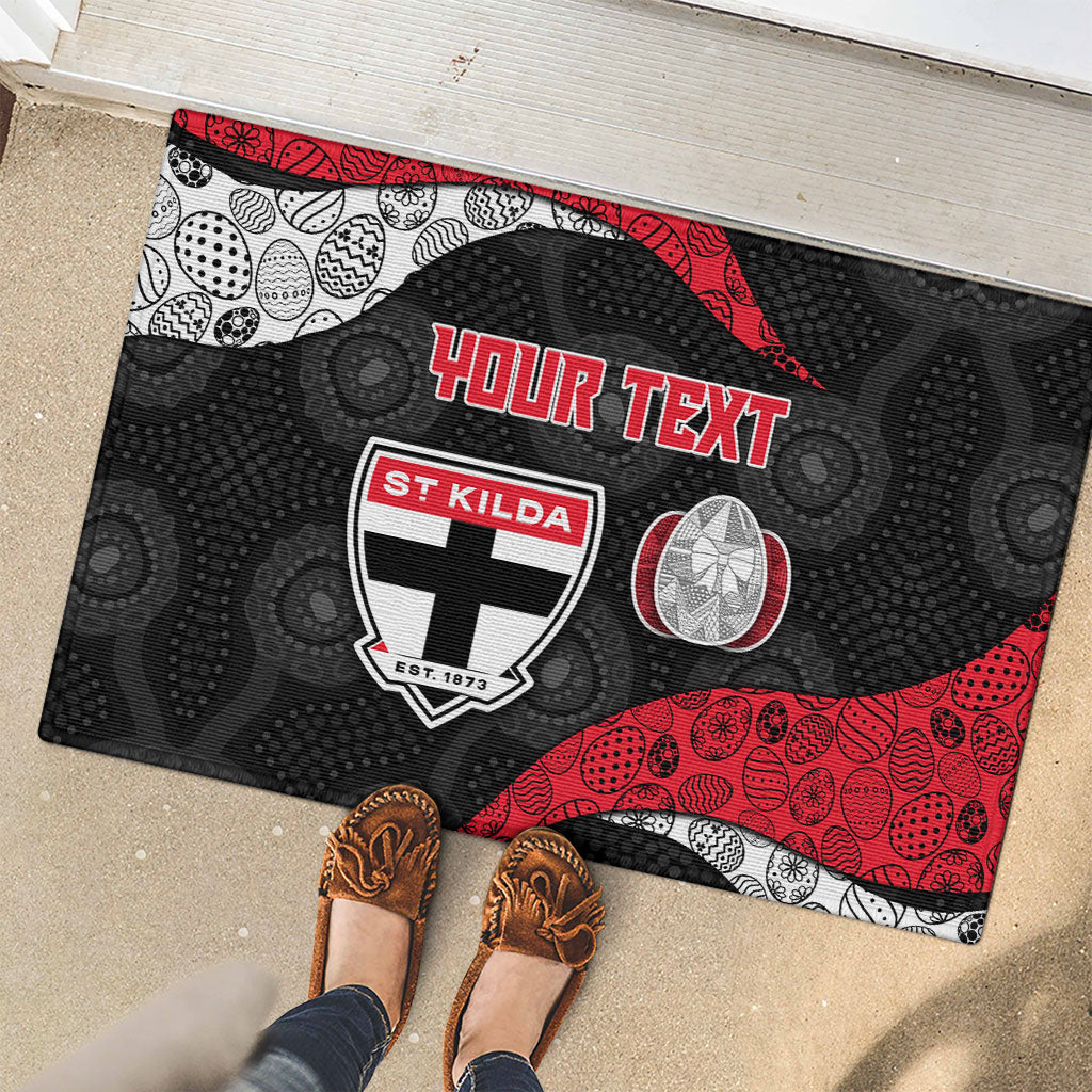 Personalized St Kilda Football Rubber Doormat Easter Egg Pattern Red Black White Tribal Dot Style