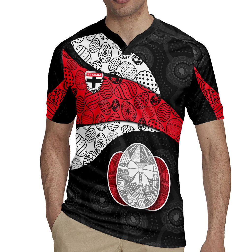 Personalized St Kilda Football Rugby Jersey Easter Egg Pattern Red Black White Tribal Dot Style