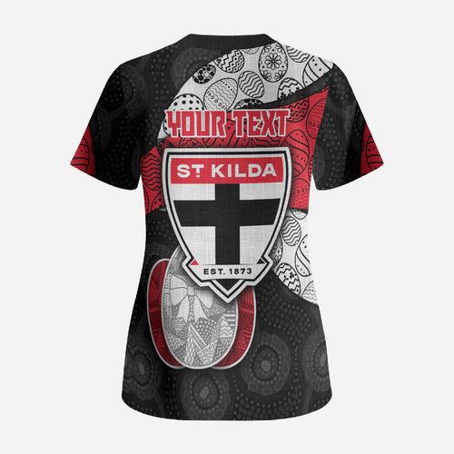 Personalized St Kilda Football Scrub Top Easter Egg Pattern Red Black White Tribal Dot Style