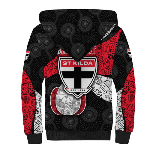 Personalized St Kilda Football Sherpa Hoodie Easter Egg Pattern Red Black White Tribal Dot Style