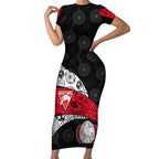 Personalized St Kilda Football Short Sleeve Bodycon Dress Easter Egg Pattern Red Black White Tribal Dot Style