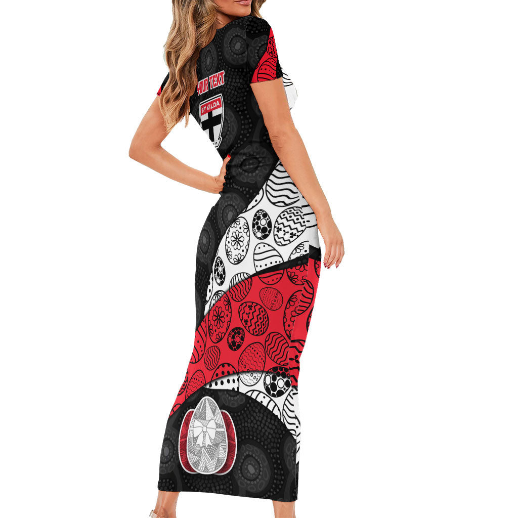 Personalized St Kilda Football Short Sleeve Bodycon Dress Easter Egg Pattern Red Black White Tribal Dot Style