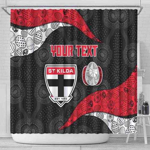 Personalized St Kilda Football Shower Curtain Easter Egg Pattern Red Black White Tribal Dot Style