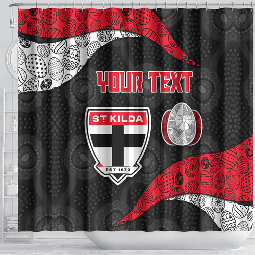 Personalized St Kilda Football Shower Curtain Easter Egg Pattern Red Black White Tribal Dot Style