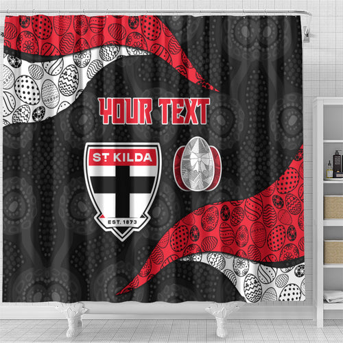 Personalized St Kilda Football Shower Curtain Easter Egg Pattern Red Black White Tribal Dot Style