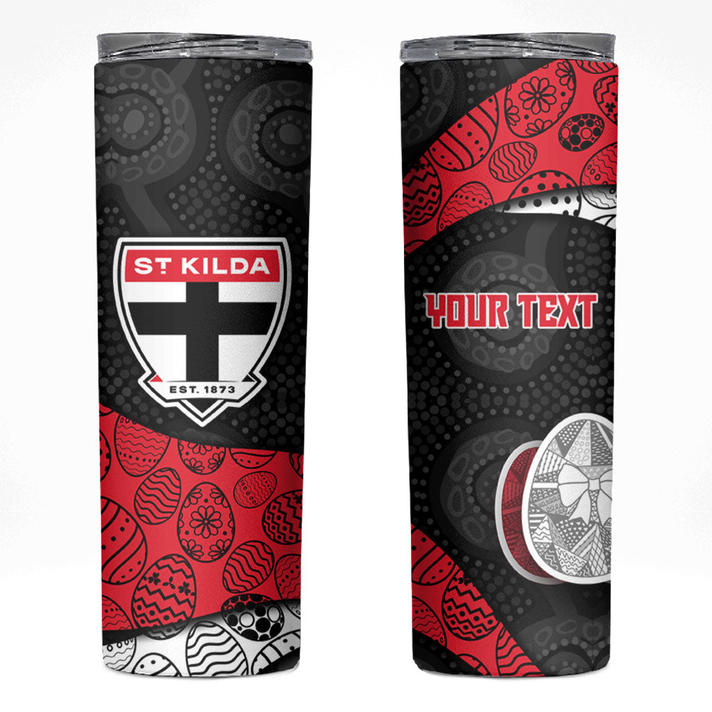 Personalized St Kilda Football Skinny Tumbler Easter Egg Pattern Red Black White Tribal Dot Style