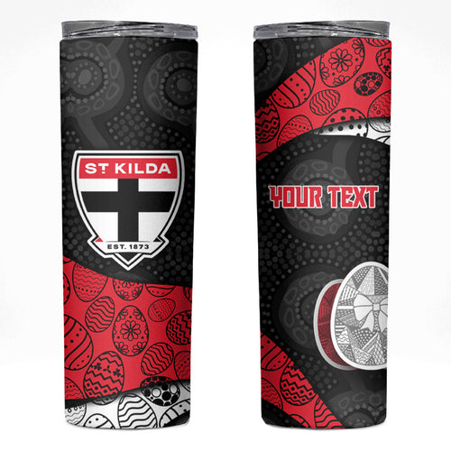 Personalized St Kilda Football Skinny Tumbler Easter Egg Pattern Red Black White Tribal Dot Style
