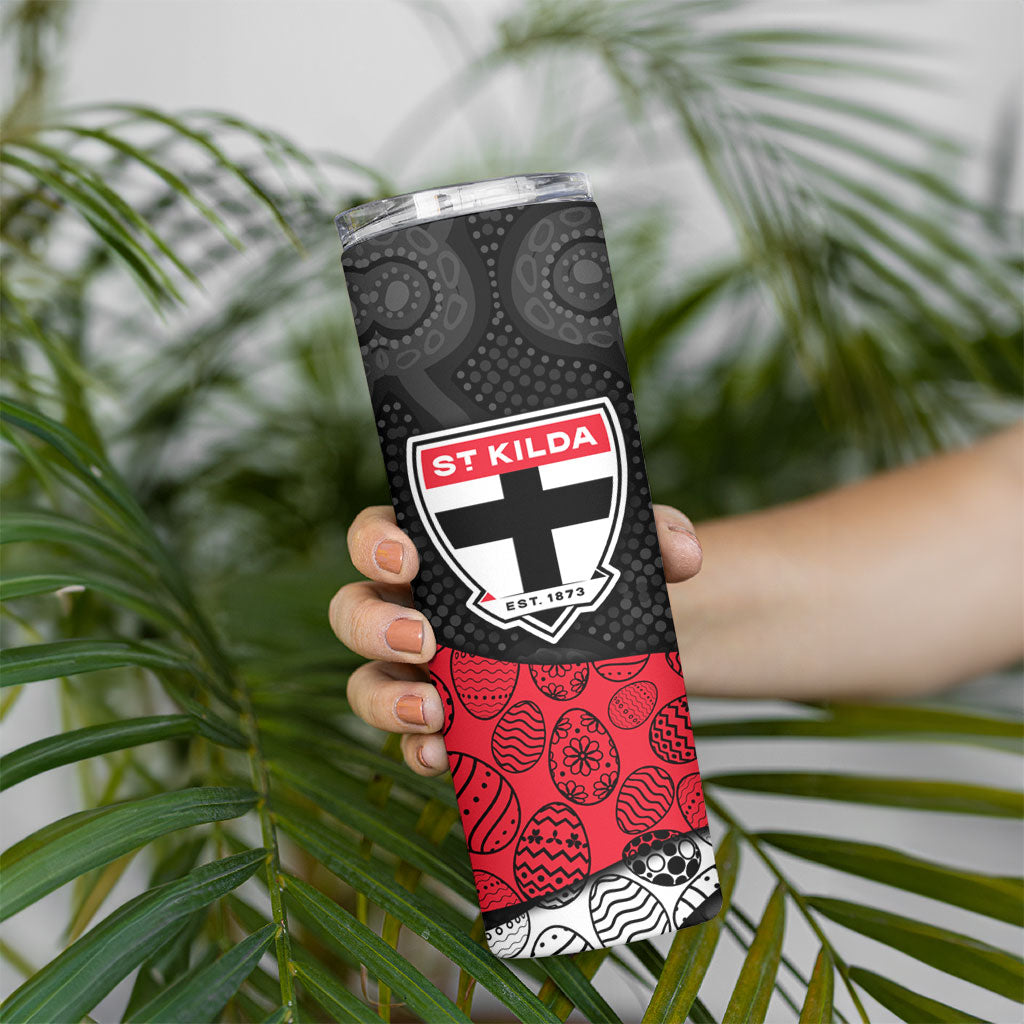 Personalized St Kilda Football Skinny Tumbler Easter Egg Pattern Red Black White Tribal Dot Style