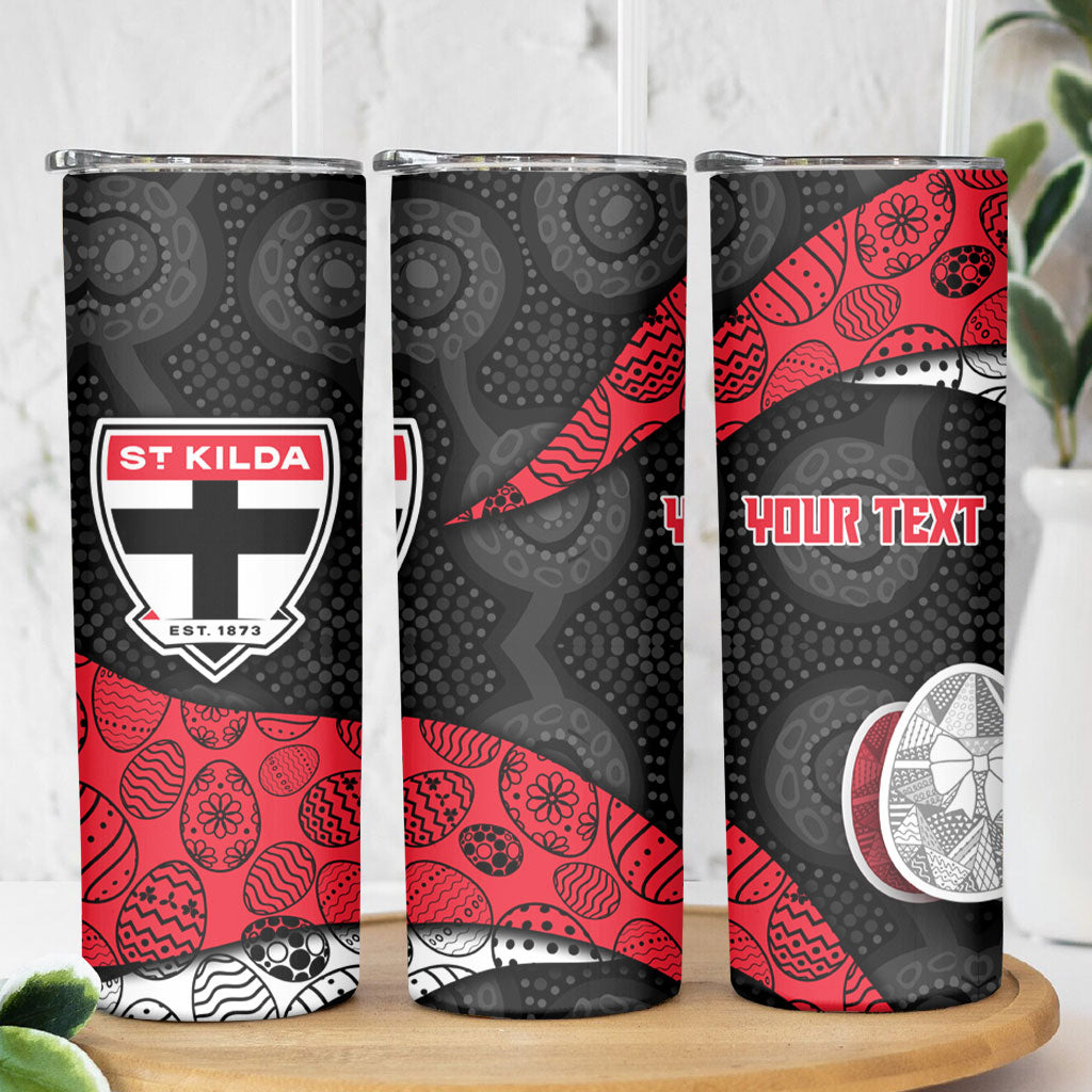 Personalized St Kilda Football Skinny Tumbler Easter Egg Pattern Red Black White Tribal Dot Style