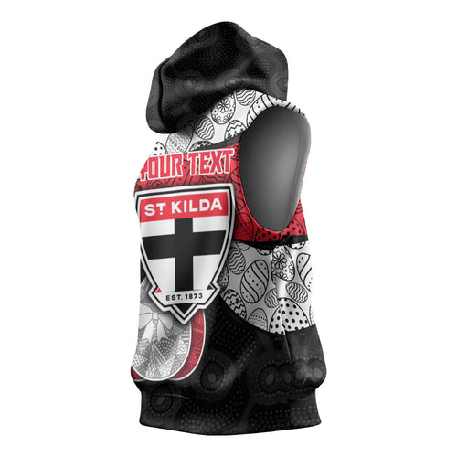 Personalized St Kilda Football Sleeveless Hoodie Easter Egg Pattern Red Black White Tribal Dot Style