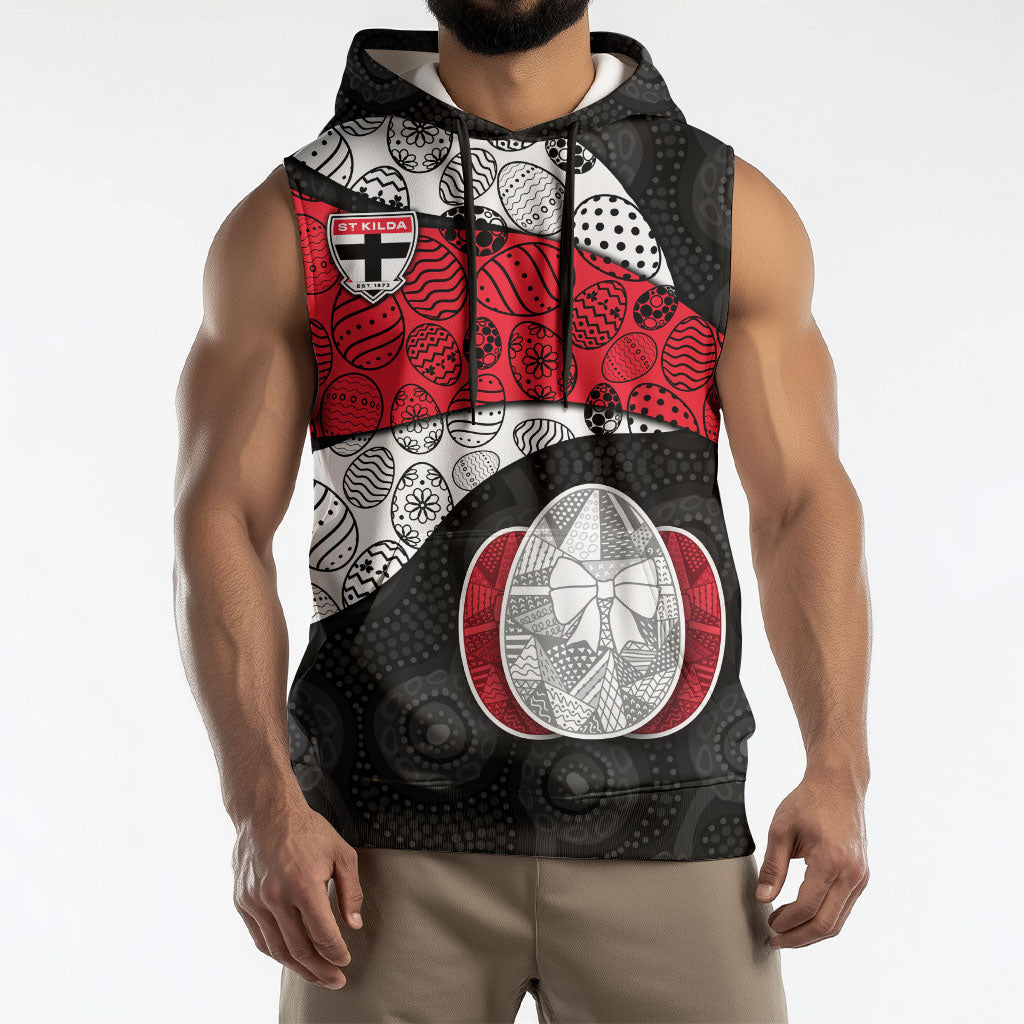 Personalized St Kilda Football Sleeveless Hoodie Easter Egg Pattern Red Black White Tribal Dot Style