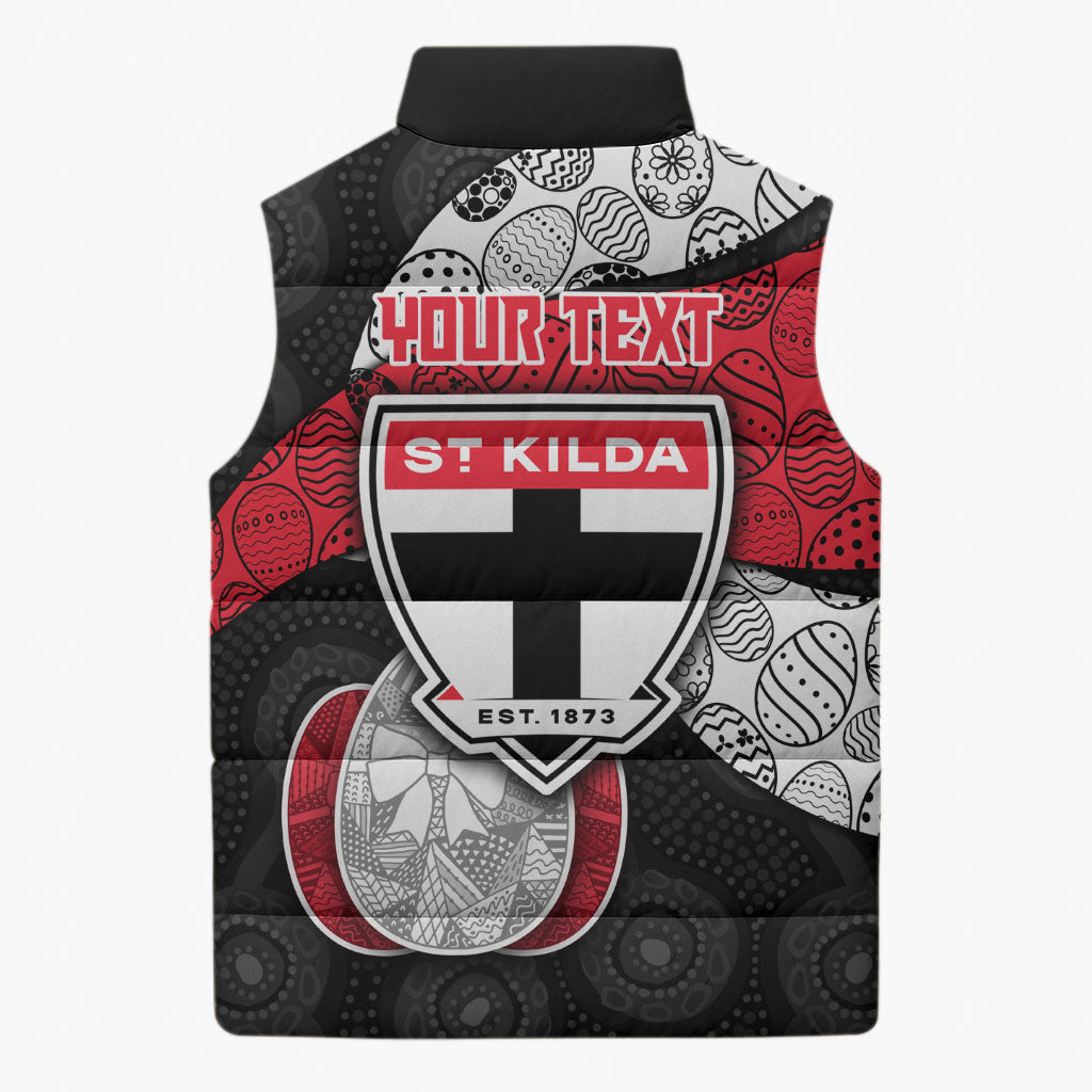 Personalized St Kilda Football Sleeveless Puffer Jacket Easter Egg Pattern Red Black White Tribal Dot Style
