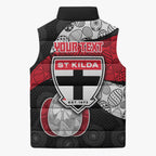 Personalized St Kilda Football Sleeveless Puffer Jacket Easter Egg Pattern Red Black White Tribal Dot Style