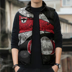 Personalized St Kilda Football Sleeveless Puffer Jacket Easter Egg Pattern Red Black White Tribal Dot Style