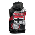 Personalized St Kilda Football Sleeveless Zip Hoodie Easter Egg Pattern Red Black White Tribal Dot Style