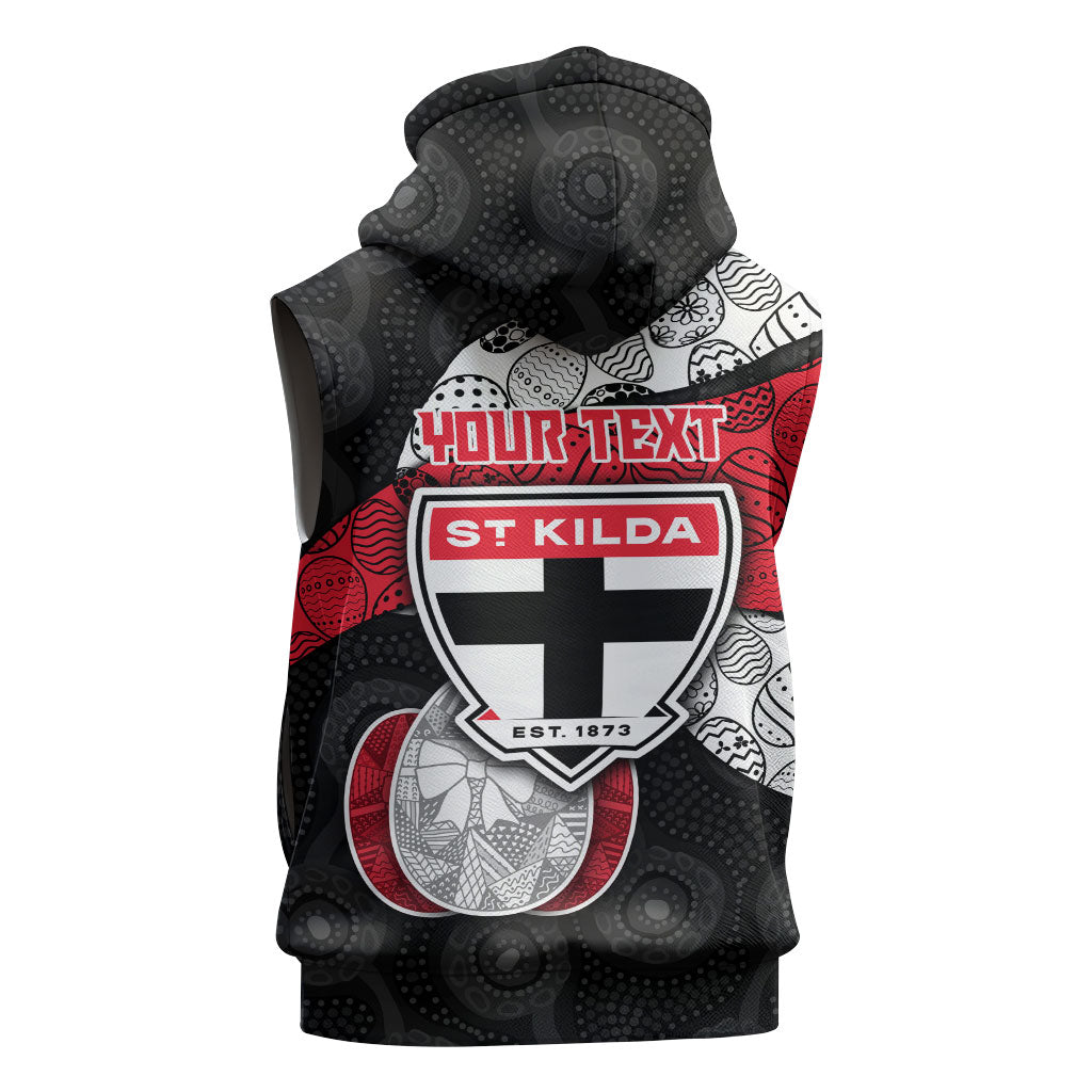 Personalized St Kilda Football Sleeveless Zip Hoodie Easter Egg Pattern Red Black White Tribal Dot Style