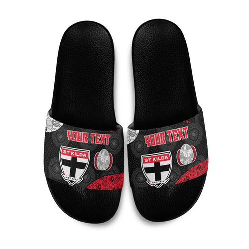 Personalized St Kilda Football Slide Sandals Easter Egg Pattern Red Black White Tribal Dot Style