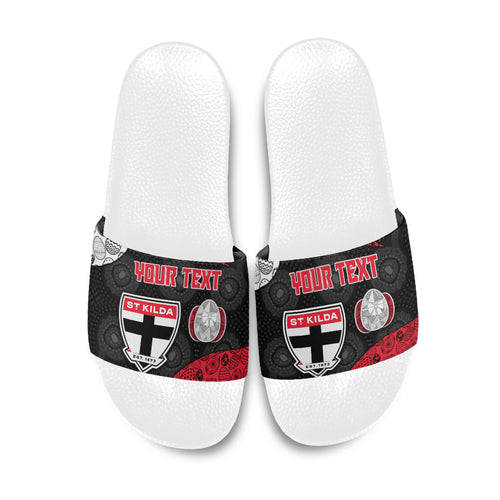 Personalized St Kilda Football Slide Sandals Easter Egg Pattern Red Black White Tribal Dot Style