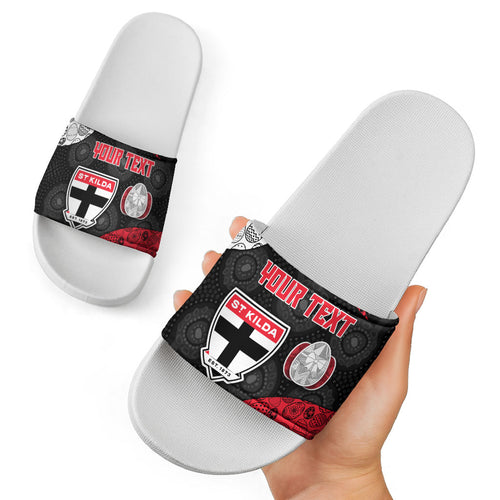 Personalized St Kilda Football Slide Sandals Easter Egg Pattern Red Black White Tribal Dot Style
