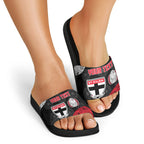 Personalized St Kilda Football Slide Sandals Easter Egg Pattern Red Black White Tribal Dot Style