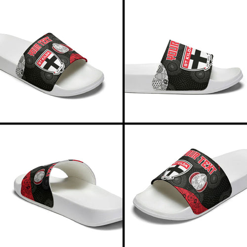 Personalized St Kilda Football Slide Sandals Easter Egg Pattern Red Black White Tribal Dot Style