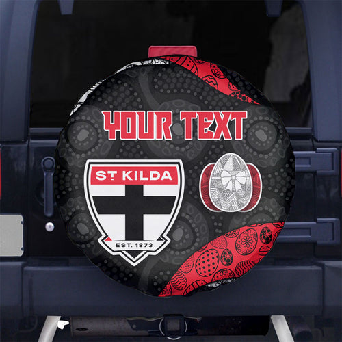 Personalized St Kilda Football Spare Tire Cover Easter Egg Pattern Red Black White Tribal Dot Style
