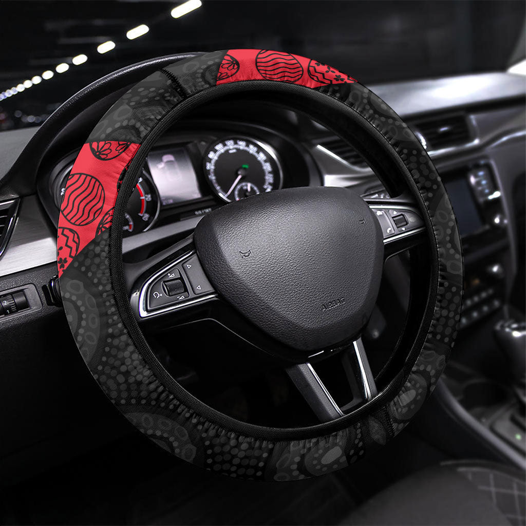 St Kilda Football Steering Wheel Cover Easter Egg Pattern Red Black White Tribal Dot Style