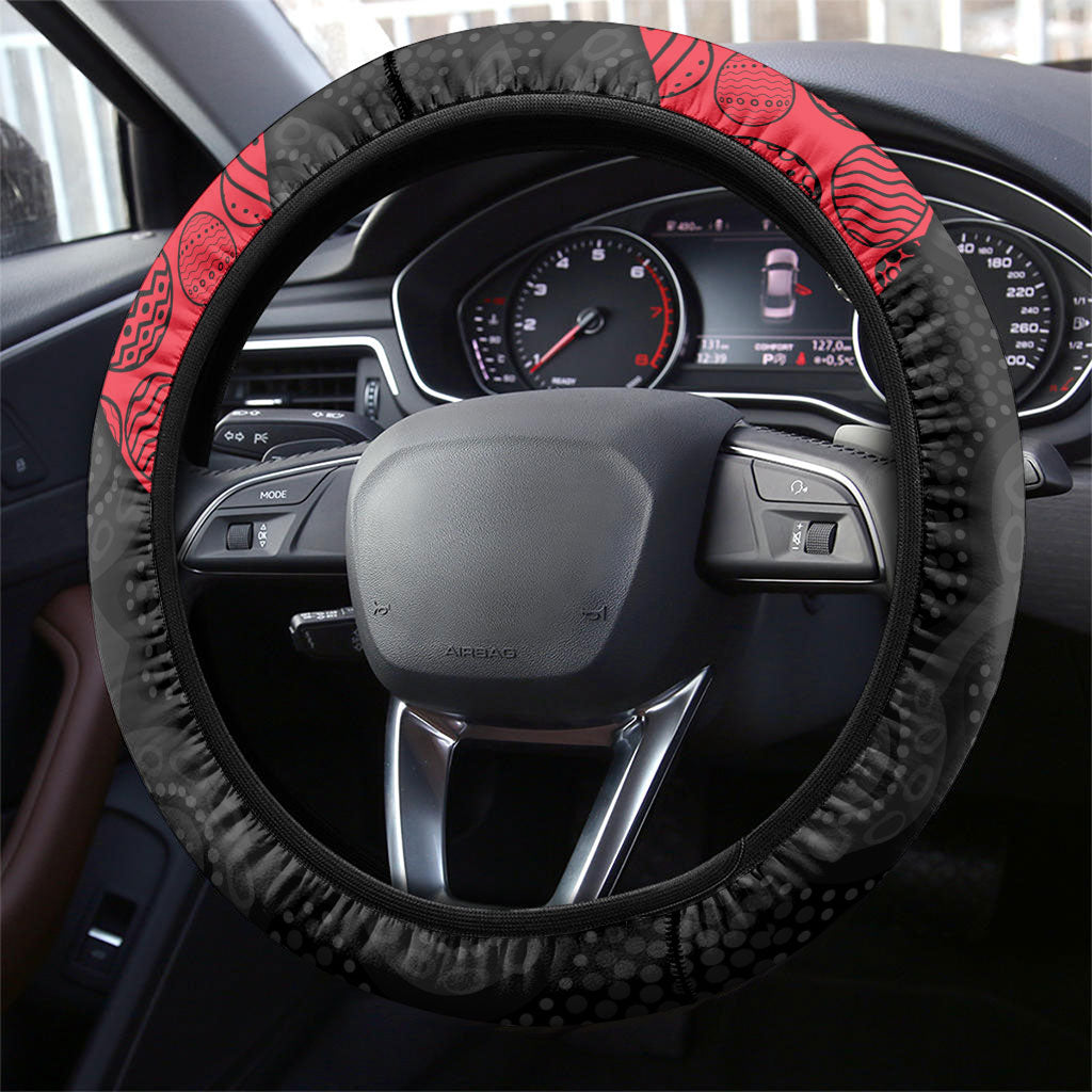 St Kilda Football Steering Wheel Cover Easter Egg Pattern Red Black White Tribal Dot Style