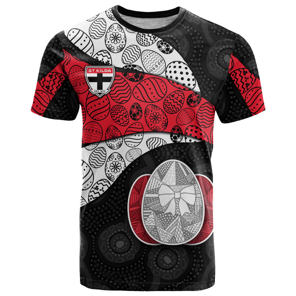 Personalized St Kilda Football T Shirt Easter Egg Pattern Red Black White Tribal Dot Style