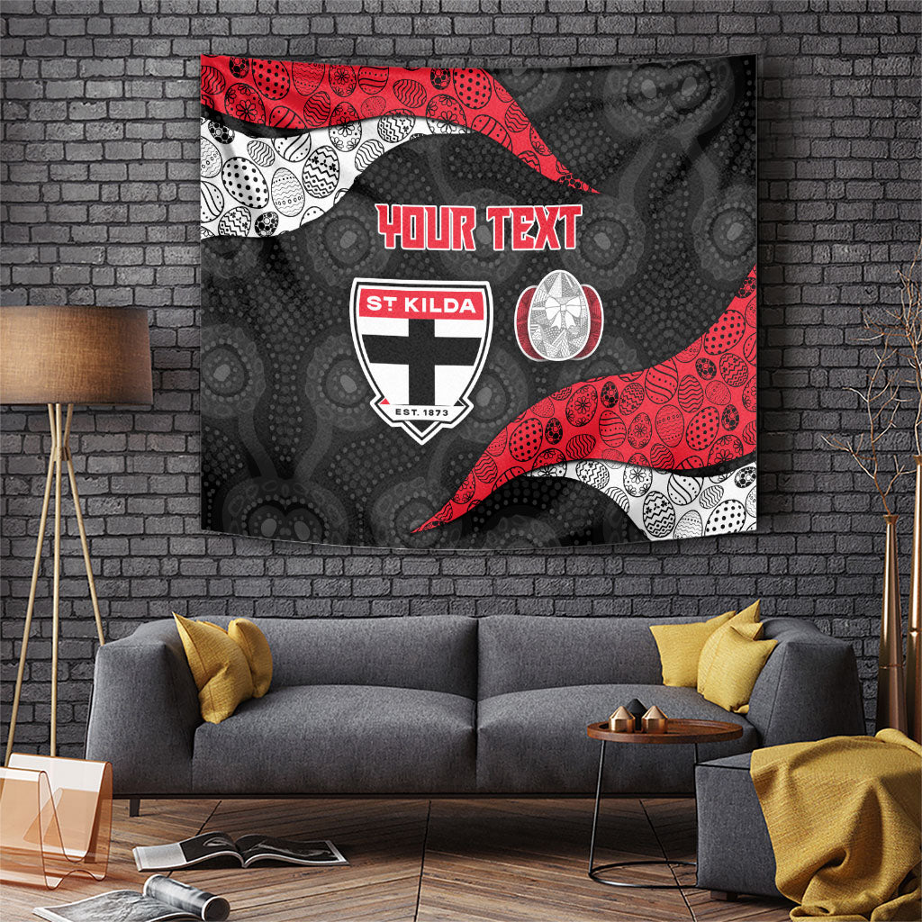 Personalized St Kilda Football Tapestry Easter Egg Pattern Red Black White Tribal Dot Style