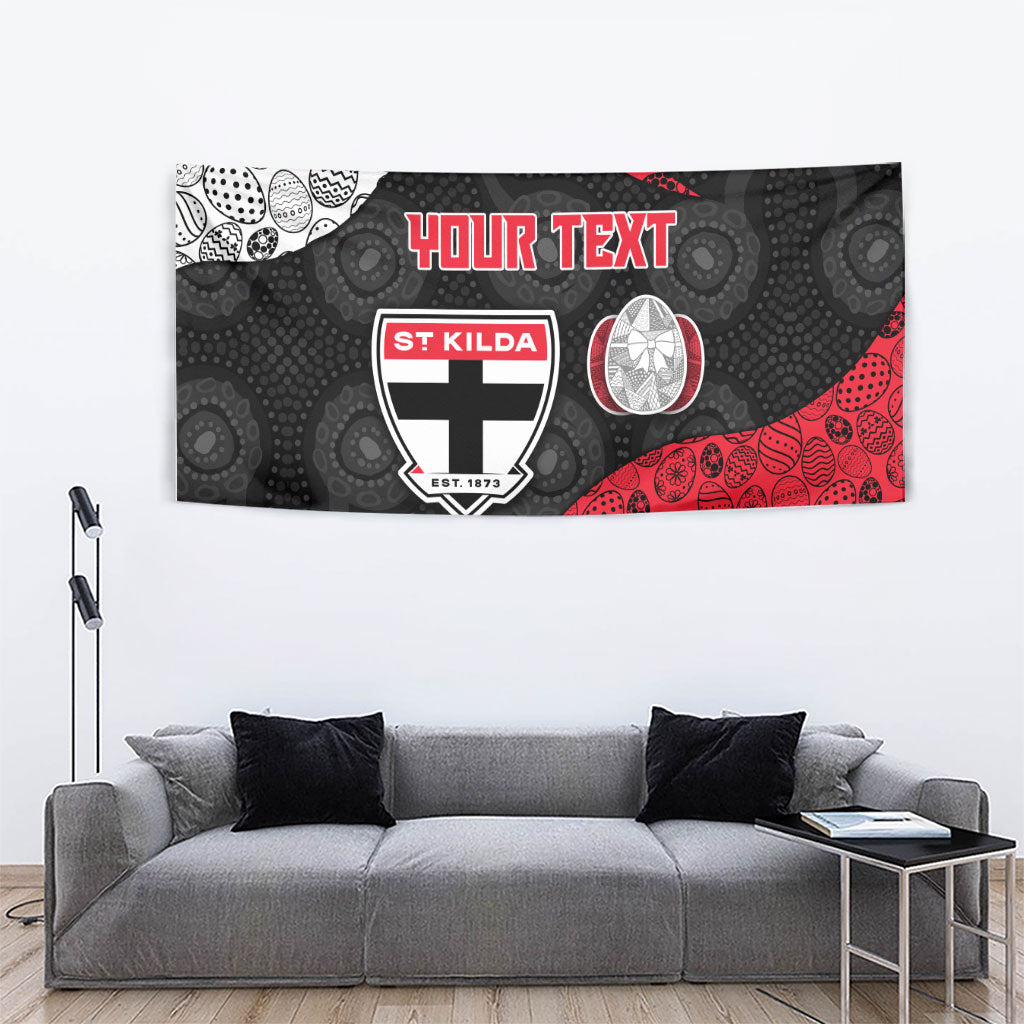 Personalized St Kilda Football Tapestry Easter Egg Pattern Red Black White Tribal Dot Style