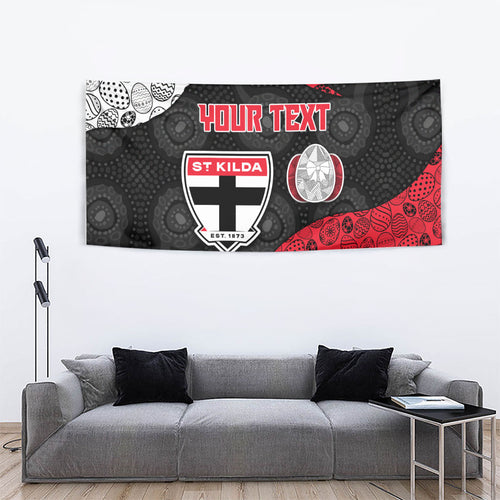 Personalized St Kilda Football Tapestry Easter Egg Pattern Red Black White Tribal Dot Style