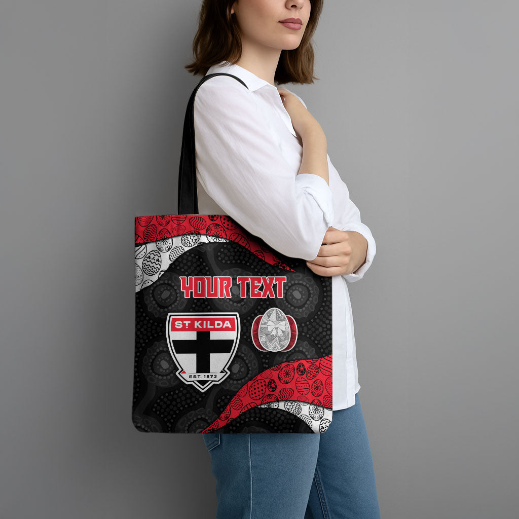 Personalized St Kilda Football Tote Bag Easter Egg Pattern Red Black White Tribal Dot Style