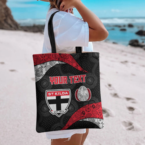 Personalized St Kilda Football Tote Bag Easter Egg Pattern Red Black White Tribal Dot Style
