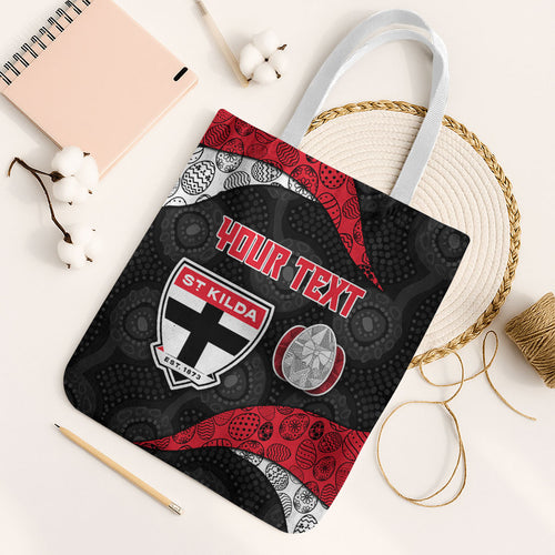 Personalized St Kilda Football Tote Bag Easter Egg Pattern Red Black White Tribal Dot Style