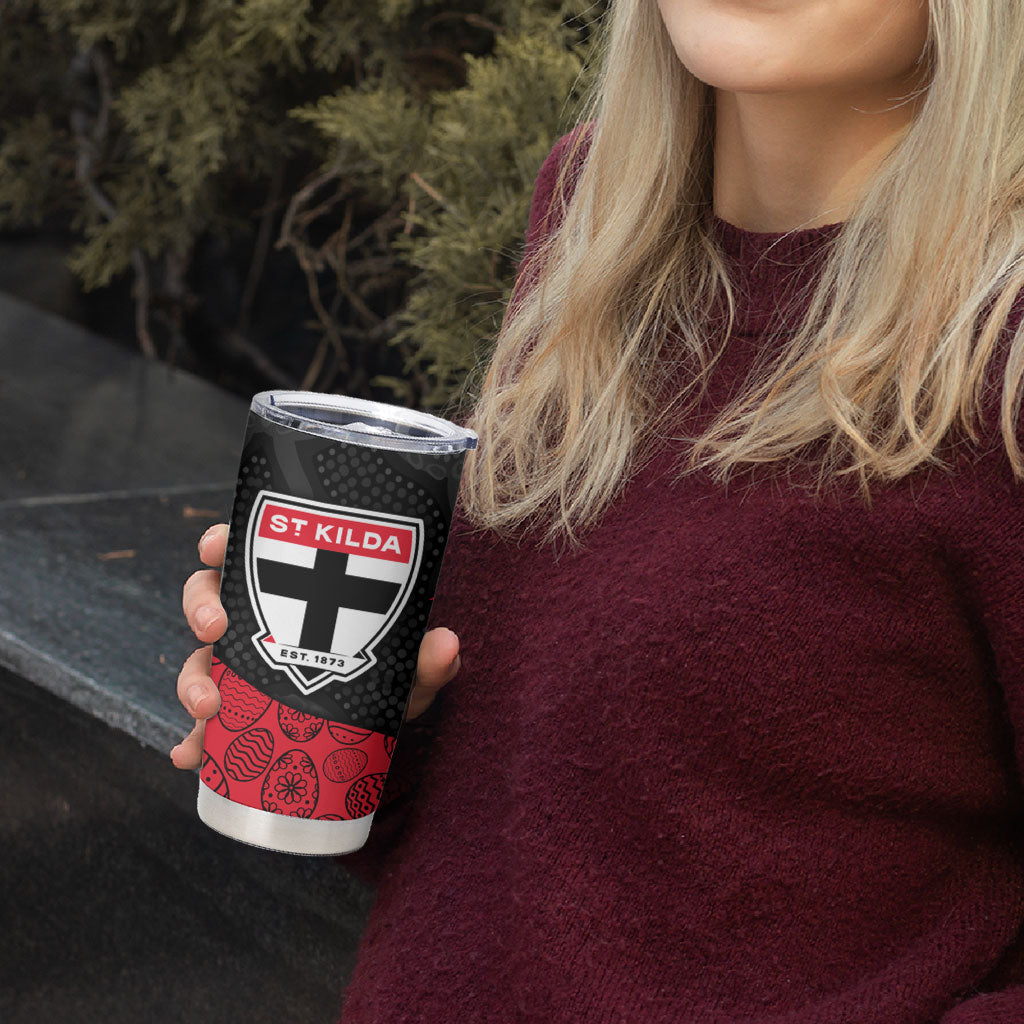 Personalized St Kilda Football Tumbler Cup Easter Egg Pattern Red Black White Tribal Dot Style